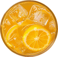 ai generato freddo arancia bevanda con ghiaccio cubi e fette png