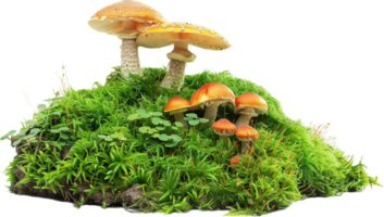 AI generated Vibrant Wild Mushrooms Growing in Moss png