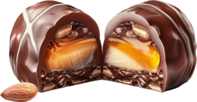 ai gerado luxo chocolate praliné com amêndoa e caramelo png