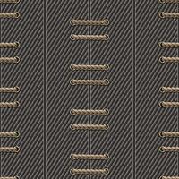 Seamless pattern with vertical seams, wide stripes of gray denim fabric and horizontal rope lacing. Vintage style. For prints, clothing, t shirt, surface design. Not AI vector