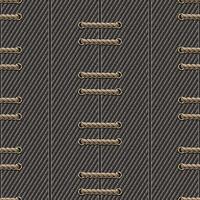 Seamless pattern with vertical seams, wide stripes of gray denim fabric and horizontal rope lacing. Vintage style. For prints, clothing, t shirt, surface design. Not AI vector