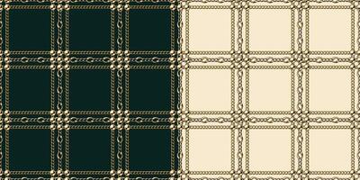 Seamless vintage square pattern with golden jewelry chains, beads. Geometric square classic grid with 3 three chains in a row. Vector illustration in vintage style