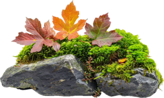 AI generated Autumn Leaves on Mossy Rocks png