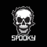 spooky skull art black and white hand drawn illustration vector