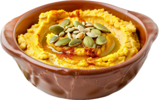 ai generado cremoso hummus con aceituna petróleo y semillas png