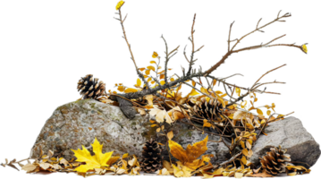 AI generated Autumn Composition with Leaves and Pine Cones png