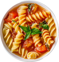 ai generado tomate sopa con Rotini pasta y perejil png