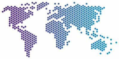 hexágono forma mundo mapa en blanco antecedentes. vector