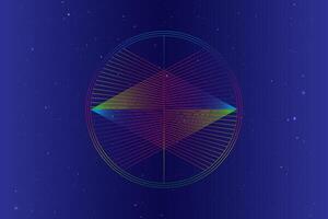 line overlap, triangles shape on circle, logo geometric design concept. Vector colorful spectrum gradient lines isolated on starry galaxy background