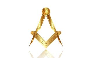 oro masonería emblema, el masónico cuadrado y Brújula símbolo. todas viendo ojo de Dios en sagrado geometría triángulo, albañilería y Illuminati símbolo, redondo logo diseño elemento. vector aislado en blanco