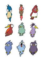 Set of colorful cartoon cute vector birds