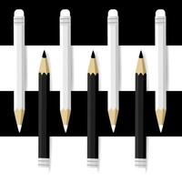 Abstract monochromatic vector art of black and white pencils on striped background