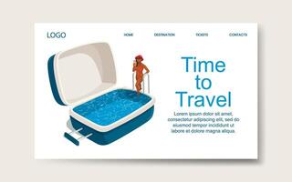 Time to travel, landing web page template. Vector