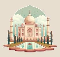 taj mahal es un palacio en India. mezquita en contra el cielo. punto de referencia, arquitectura, hindú templo en el indio ciudad de agra, uttar pradesh. vector plano ilustración