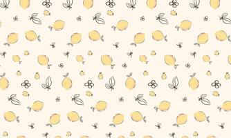 pattern with lemons and flowers. Hand drawn vector illustration.