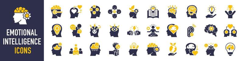 Emotional intelligence icon. Such as social skills, self-awareness, self-regulation, empathy and motivation vector icons collection.