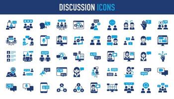 discusión íconos colocar. comunicación, habla burbuja, conversación, charlando, reunión, charlar, social icono vector ilustración