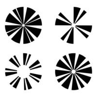 Set of circle shapes. Set of monochrome white circle with black rays. Abstract hypnotic lines in form of stripes in form of circle. Geometric logo. Design element vector