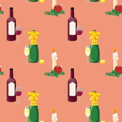 Holiday seamless vector pattern with bottles and glasses