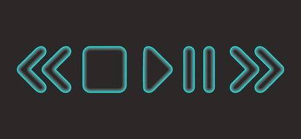 Glowing vector pause play media player rounded buttons over dark background