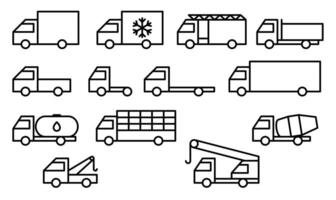 Icon set of different types of trucks. vector