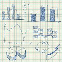 Checked copy book for math practice with hand drawn infographic elements, vector