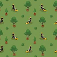 Isometric seamless pattern with a lawn care workers vector