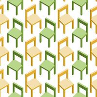 Vector seamless pattern of yellow and green isometric chairs