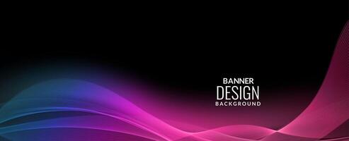 Dark abstract background with flowing colorful wave banner background pattern vector