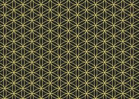 Abstract dark grey and yellow flower of life seamless pattern. Outline genesis sacred geometry texture vector template.