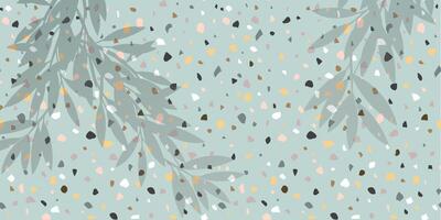 Venetian style terrazzo tile flooring plus a gray shadow layer of natural leaves tree branch. Vector background