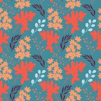 Vector seamless pattern of vibrant hand drawn autumn tree leaves and branches