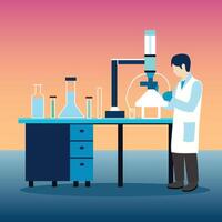 Laboratory worker making tests, vector illustration