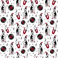 Seamless vector pattern of hand drawn black and red retro roaring 1920s vintage objects