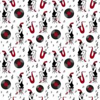 Seamless vector pattern of hand drawn black and red retro roaring 1920s vintage objects