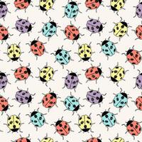 Vector seamless colorful pattern of different hand drawn doodle ladybirds or ladybugs