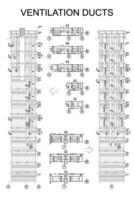 Ventilation ducts of multistory building, detailed architectural technical drawing, vector blueprint