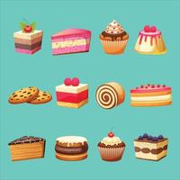 vector conjunto de diferente pasteles y postres