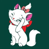 A cartoon white cat with a red bow. vector