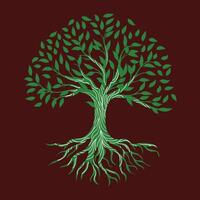 A tree with roots on a brown background. vector