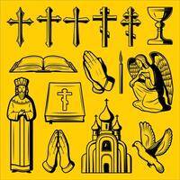 Religious icons set on a yellow background. vector