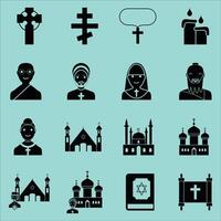 Religion icons set, black and white illustration. vector