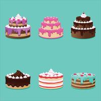 Vector set of different cakes on a blue background.