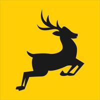 A black and yellow deer jumping over a yellow background. vector