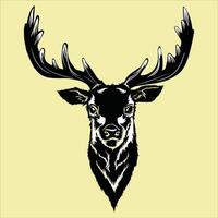 A deer head with horns on a yellow background. vector