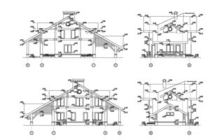 Private house section, detailed architectural technical drawing, vector blueprint