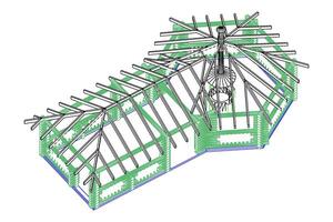 Gazebo frame with bbq grill vector illustration. Detailed architectural plan