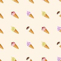 Vector seamless pattern with hand drawn ice creams with different flavors and decoration.