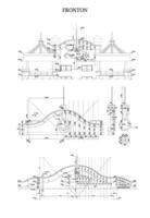 Detailed architectural fronton plan of multistory building Vector blueprint. Architectural background.