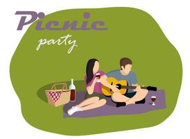 Picnic party vector illustration. Isometric, retro style